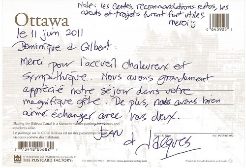 Avis de Jean & Jacques, deux Quebecois visitant notre région début juin 2011