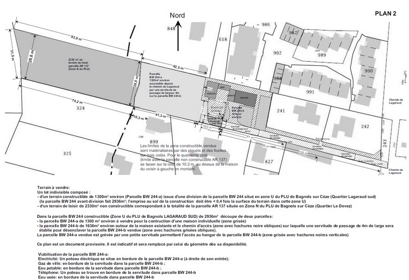Parcelles  vendre et servitudes  du terrain  vendre  Bagnols sur Cze