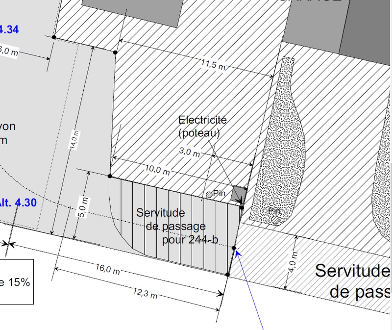 Position du poteau lectrique du terrain  vendre  Bagnols sur Cze