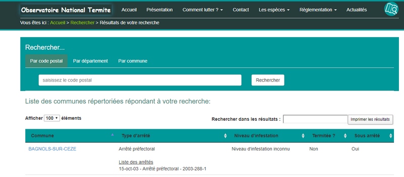 Risques termites sur Bagnols sur Cze